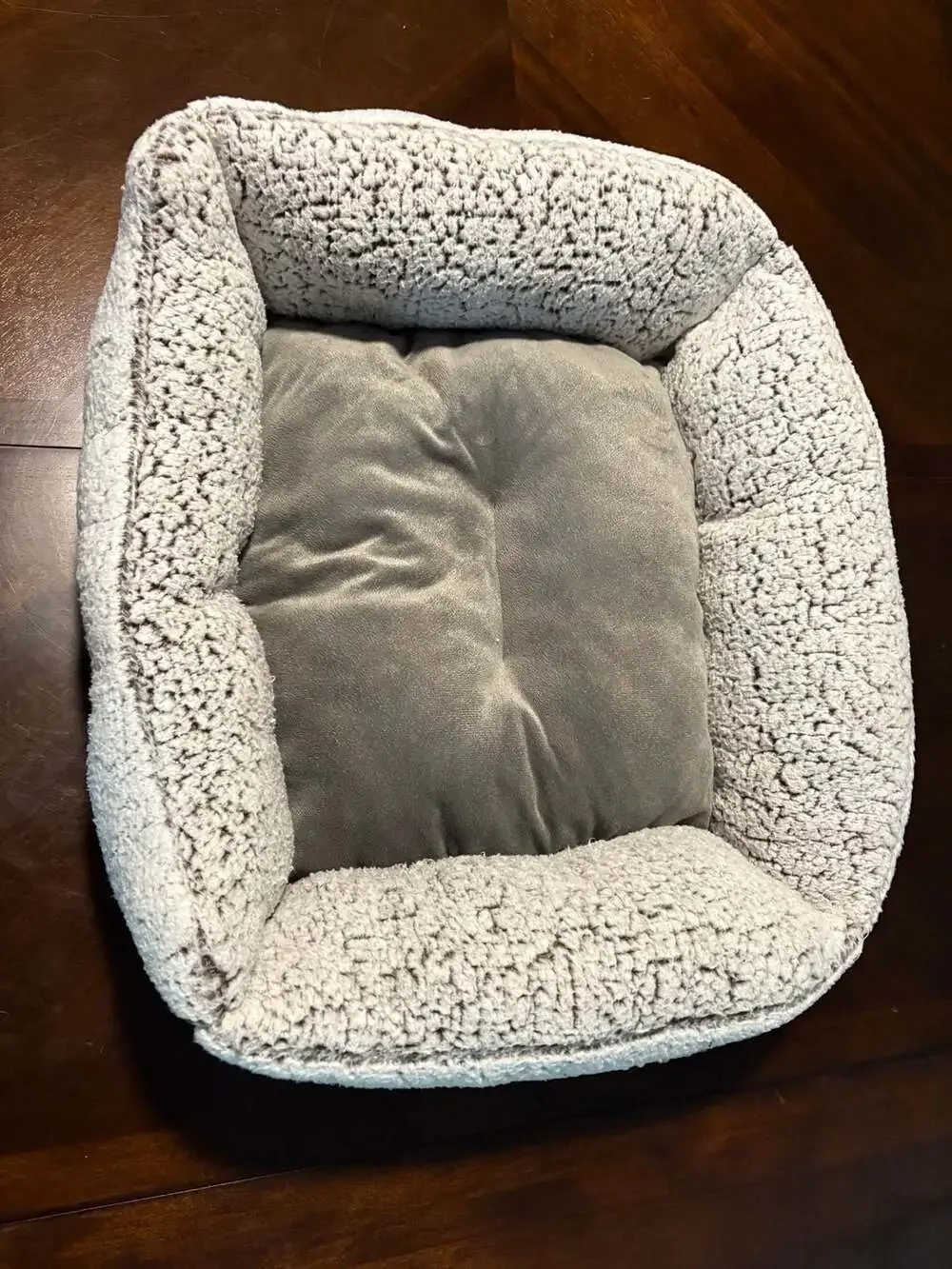 Gray Plush Bolster Dog Cat Pet Bed Removable Reversible Cushion Approx 21”